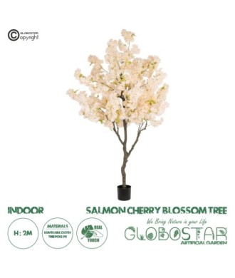 GloboStar® Artificial Garden SALMON CHERRY BLOSSOM TREE 20680 Τεχνητό Διακοσμητικό Δέντρο Απαλό Ροζ Άνθος Κερασιάς Υ200cm